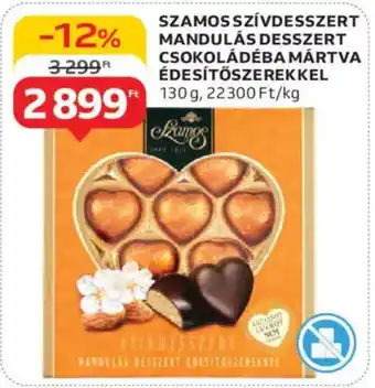 Auchan Szamos szívdesszert mandulás desszert csokoládéba mártva édesítőszerekkel ajánlat