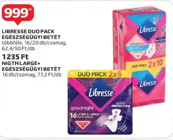 Auchan Libresse duo pack egészségügyi betét, nigth large+ egészségügyi betét ajánlat