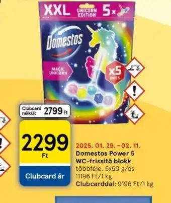 Tesco Domestos Power 3 WC-frissítő blokk ajánlat