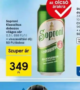 Tesco Soproni Klasszikus dobozos világos sör ajánlat