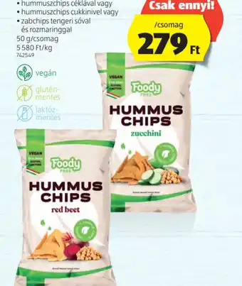 ALDI Foody Free Hummusz- vagy Zabchips ajánlat