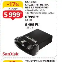 Auchan Sandisk Cruzer Fit Ultra USB 3.1 Pendrive ajánlat