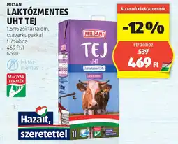 ALDI Milsani laktózmentes UHT tej ajánlat