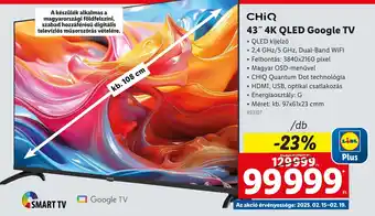 Lidl CHIQ 43" 4K QLED Google TV ajánlat