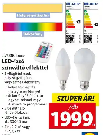 Lidl LIVARNO home LED-izzó színváltó effekttel ajánlat