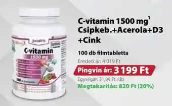 Pingvin Patika C-vitamin 1500 mg' Csipkeb. + Acerola + D3 + Cink ajánlat