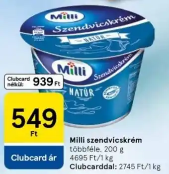 Tesco Milli szendvicskrém ajánlat