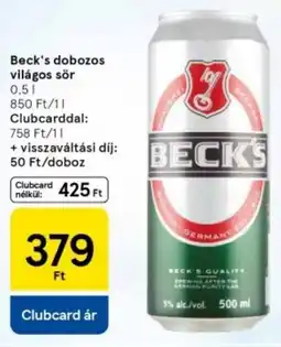 Tesco Beck's dobozos világos sör ajánlat