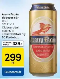 Tesco Arany Fácán dobozos sör ajánlat