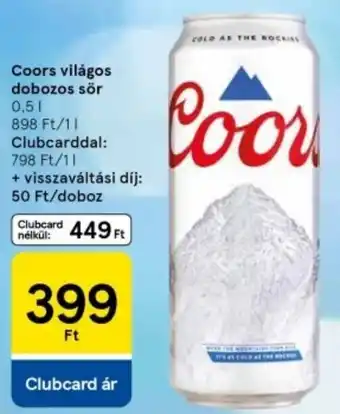 Tesco Coors világos dobozos sör ajánlat