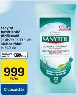 Tesco Sanytol fertőtlenítő törlőkendő ajánlat