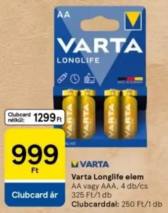 Tesco Varta Longlife elem ajánlat