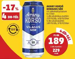 PENNY Arany Korsó dobozos sör ajánlat