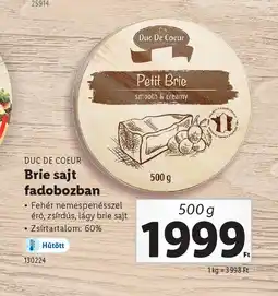 Lidl Duc de Coeur Brie sajt fadobozban ajánlat