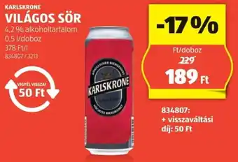 ALDI Karlskrone világos sör ajánlat