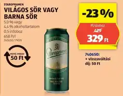 ALDI Staropramen Világos sör / Barna sör ajánlat