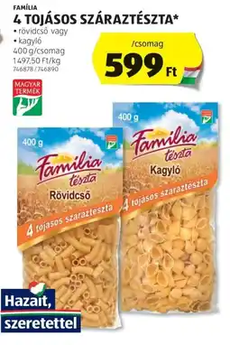 ALDI Família 4 tojásos száraztészta ajánlat