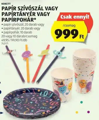 ALDI Kokett papír szívószál / papírtányér / papírpohár* ajánlat