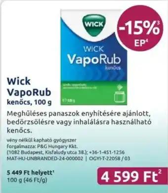 Benu Gyógyszertárak Wick VapoRub kenőcs ajánlat