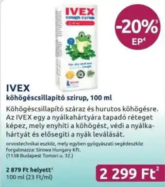 Benu Gyógyszertárak IVEX köhögéscsillapító szirup ajánlat