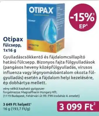 Benu Gyógyszertárak Otipax ajánlat