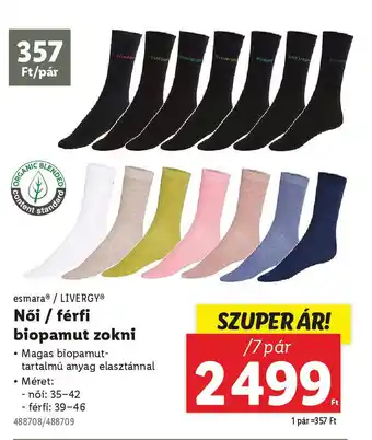 Lidl Esmara / LIVERGY Női / férfi biopamut zokni ajánlat