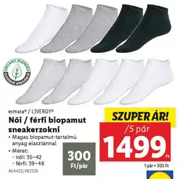 Lidl Esmara / LIVERGY Női / férfi biopamut sneakerzokni ajánlat