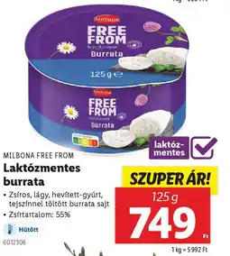 Lidl MILBONA FREE FROM Laktózmentes burrata ajánlat