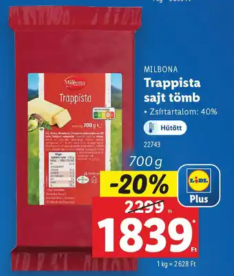 Lidl MILBONA Trappista sajt tömb ajánlat