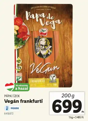 Lidl PÁPAI ÍZEK Vegán frankfurti ajánlat