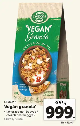 Lidl CERBONA Vegán granola ajánlat