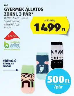 ALDI L&D Gyermek állatos zokni ajánlat