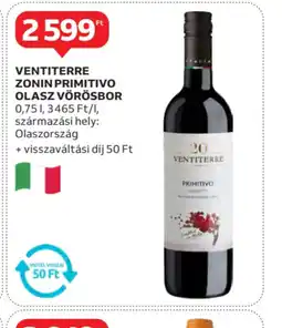 Auchan Ventiterre Zonin Primitivo Olasz Vörösbör ajánlat