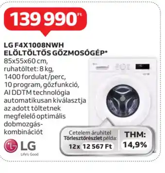 Auchan LG F4X1008NWH Elöltöltös gőzmosógép ajánlat