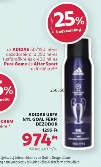 Rossmann Adidas UEFA N a SUDOCREM termékekre!*1. Goal férfi dezodor ajánlat