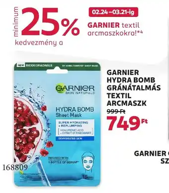 Rossmann Garnier Hydra Bomb gránátalmás textil arcmaszk ajánlat