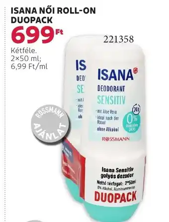 Rossmann Isana női roll-on duopack ajánlat