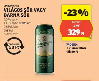 ALDI Staropramen Világos Sör vagy Barna Sör ajánlat