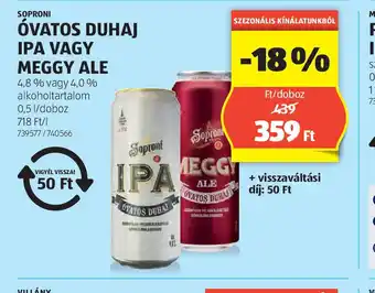 ALDI Soproni vatos Duhaj IPA vagy Meggy Ale ajánlat