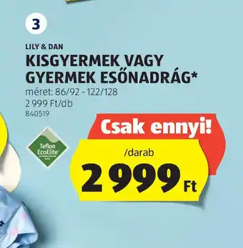 ALDI Lily & Dan Kisgyermek, vagy gyermek esőnadrág ajánlat