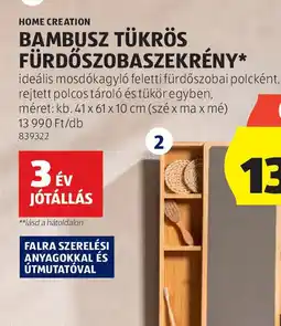 ALDI Home Creation Bambusz Tükör Fürdőszobaszekrény ajánlat