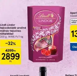 Tesco Lindt Lindor tejcsokoládé-praliné málna-tejszínes töltelékkel ajánlat