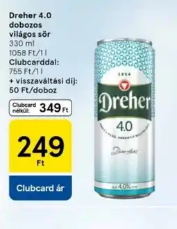 Tesco Dreher 4.0 dobozos világos sör ajánlat