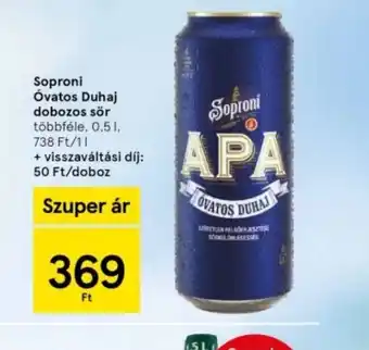 Tesco Soproni vatos Duhaj dobozos sör ajánlat