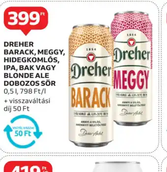 Auchan Dreher Barack, Meggy, Hidegkomls, IPA, Bak vagy Blonde Ale dobozos sör ajánlat