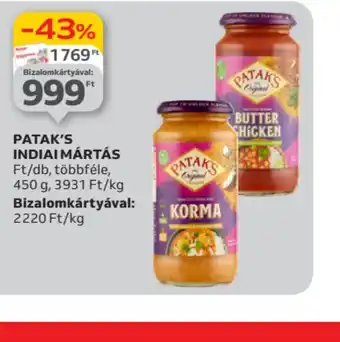 Auchan Patak's Indiai mártás ajánlat