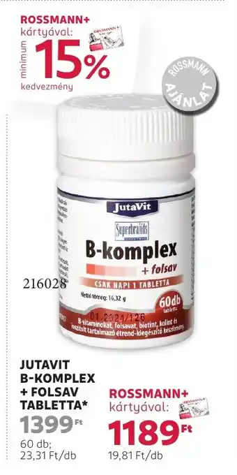 Rossmann Jutavit b-komplex + folsav tabletta ajánlat