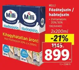 Lidl Milli főzőtejszín/ habtejszín ajánlat