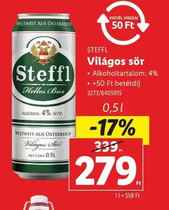 Lidl Steffl világos sör ajánlat