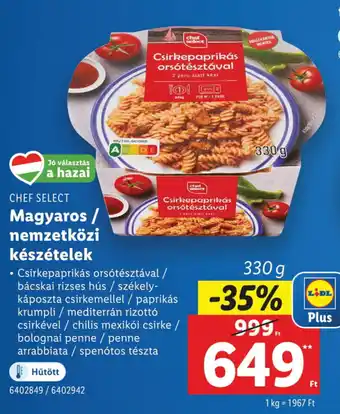 Lidl Chef select magyaros/ nemzetközi készételek ajánlat